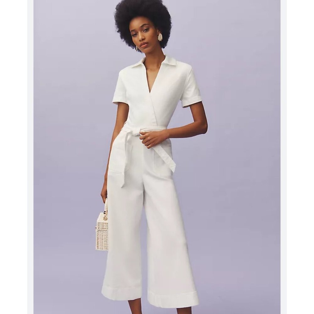 Maeve White Wide-Leg Jumpsuit with Tie Waist